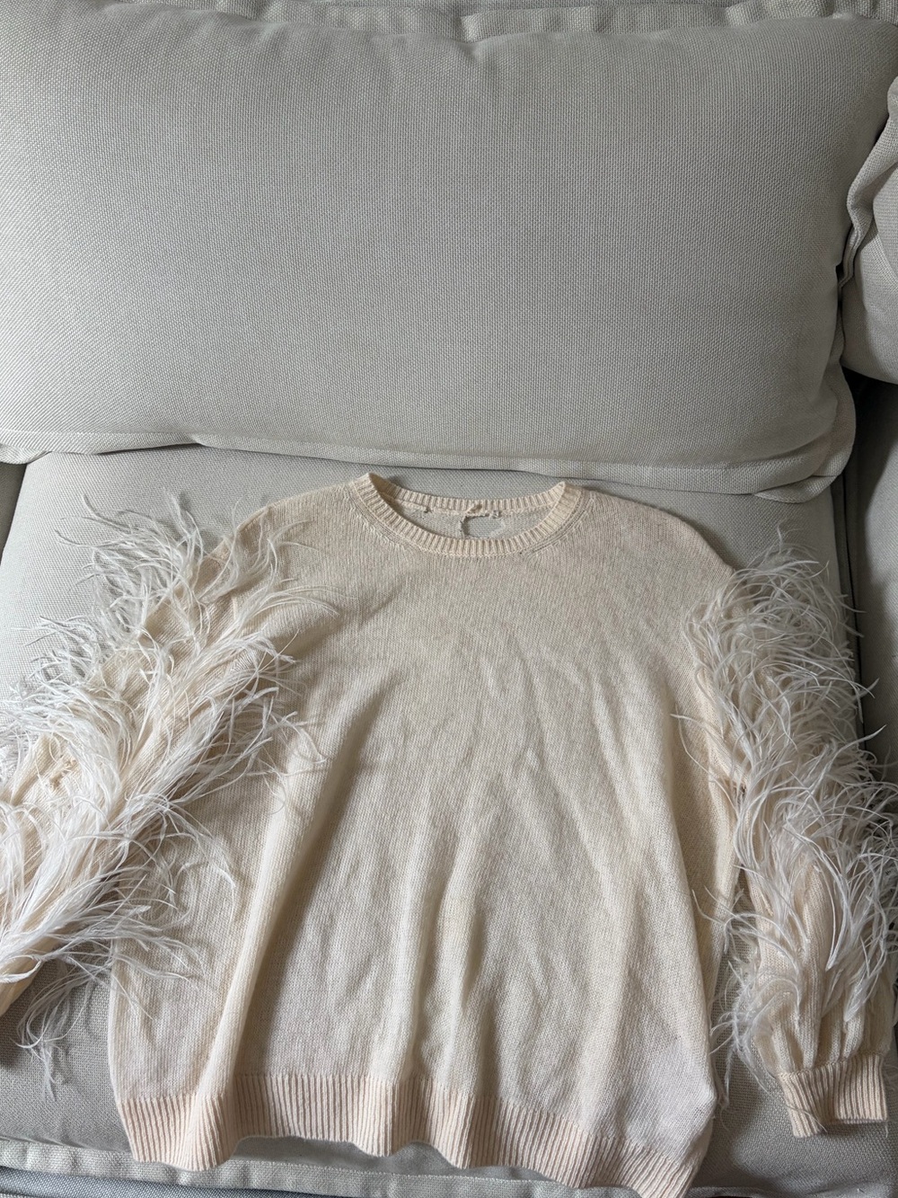 Valentino Feather Sleeve Cream Women's Sweater
